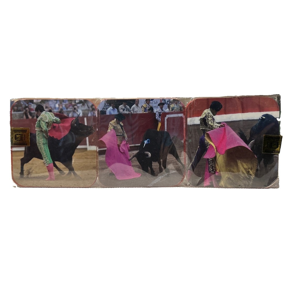 Rare Vintage Spanish Matador Bull Fighting Photo Image Coasters Set of (6)